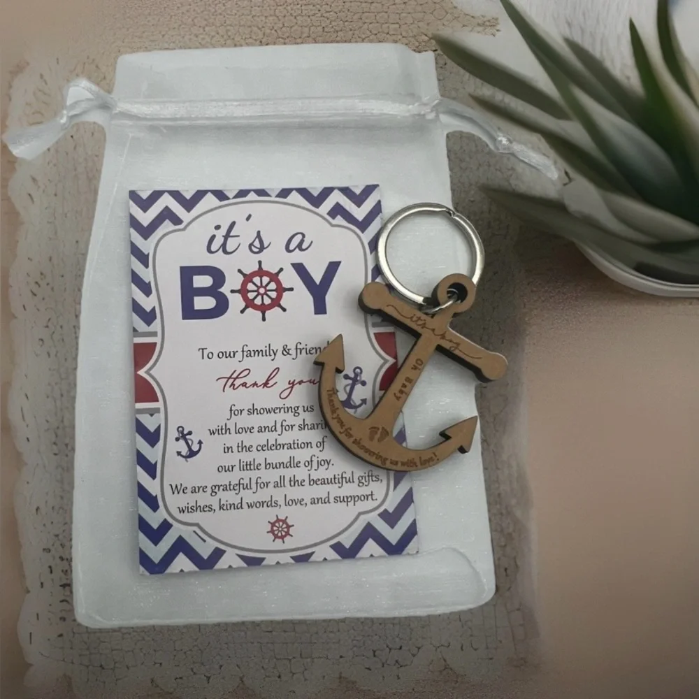 It's A Boy Anchor Keychain 50 Nautical Baby Shower Thank You Cards - Gift Sets